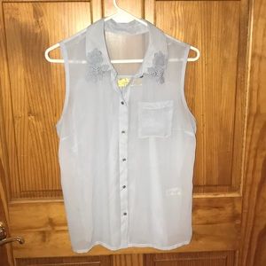 Baby blue sheer tank top blouse